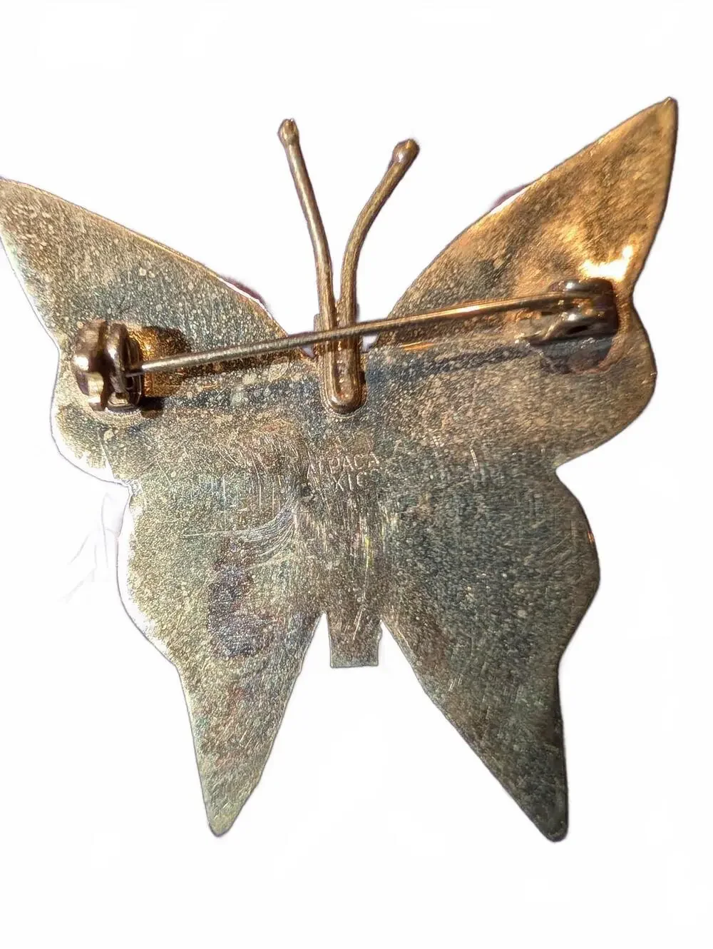 Vintage Alpaca Mexico Butterfly Brooch with Abalone Shell Inlay